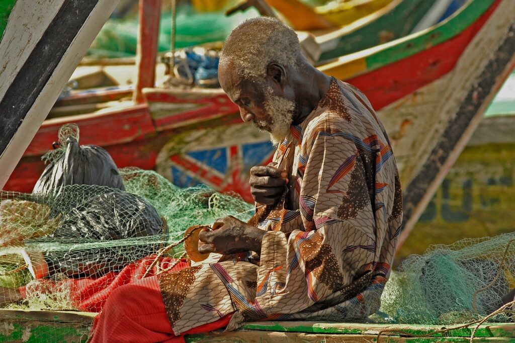 Services ghana, fisherman, fishing net, to dye, fishing, quiet, food, ghana, ghana, ghana, ghana, ghana